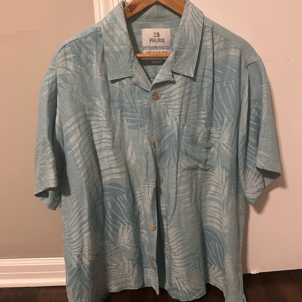 Blue Casual Button Down Shirt with Tropical Pattern